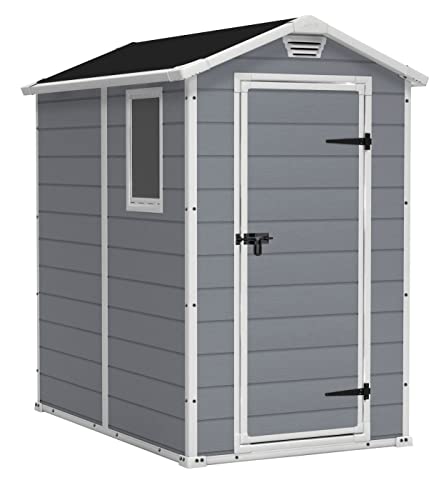 Keter Manor 4x6S Gartenhaus wetterfest 3.8m³, Kunststoff, Outdoor, Außenmaße: BxTxH:130x192x198cm, Innenmaße: BxTxH:111x177x190cm, grau