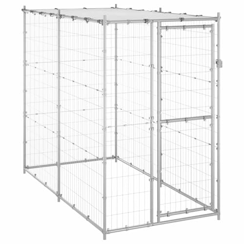 Gecheer Outdoor-Hundezwinger mit Dach Verzinkter Stahl 110x220x180 cm, Hundezwinger Freilaufgehege für große Hunde Garten Camping Outdoor150800