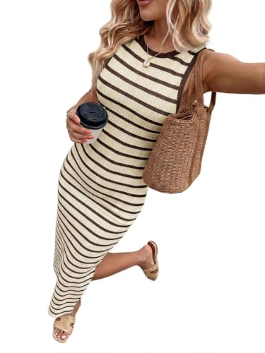 Chicrise Damen Sommerkleid Hawaii Strand Kleid Casual Schickes Schöne Ausgefallene Maxikleid Bezaubernd Elegante BraunAprikot Mittel 38-40 M