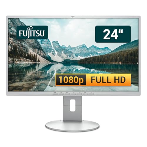 Fujitsu Display B24-8 TE 24 Zoll Business Computer Monitor, Desktop Gaming Monitor, Full HD (VGA - DisplayPort - DVI - Lautsprecher - USB-HUB - VESA), PC Bildschirm, Marmorgrau (Generalüberholt)