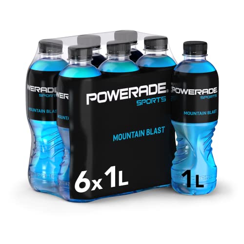 Powerade Sports Mountain Blast, kalorienarmes Sport Getränk mit Fruchtmix-Geschmack, mit Elektrolyten, Sport Drink in stylischen Einweg Flaschen (6 x 1000 ml)