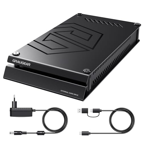 GRAUGEAR 6TB Externe Festplatte im Aluminiumgehäuse für PlayStation, Formatiert für PS4 und PS5, HDD 3,5 Zoll, Design Festplatte mit Netzteil, Ideal für Gaming und Speicherplatz (schwarz, 6TB)