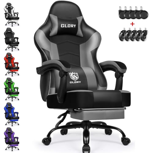 minnouat Gaming Stuhl Ergonomisch mit Fußstütze, Gaming Chair Gamer Stuhl aus Atmungsaktiver Kunstleder, Gaming Sessel mit Verbindungsarmlehnen, Höhenverstellbarer Bürostuhl für Jugendliche Erwachsene