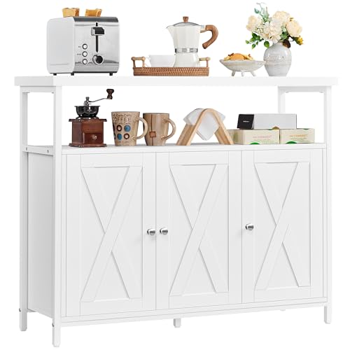 Yaheetech Sideboard, Küchenschrank mit 3 Türen und Offenen Regalen, Buffetschrank Aufbewahrungsschrank verstellbare Ablage 100 × 35 × 81 cm, Weiß