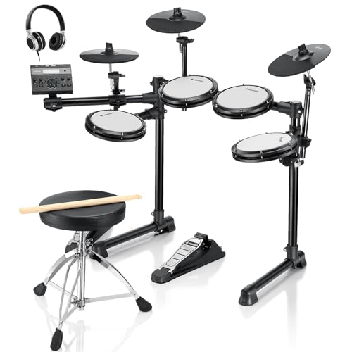Donner Elektronisches Schlagzeug, DED-200LITE E Drum Set für Anfänger mit 450+ Sounds, USB MIDI, leisen Mesh-Fellen, Thron, Kopfhörern, Sticks und 40 Melodics-Lektionen