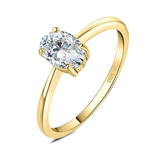JewelryPalace Klassisch Ovalschliff 1ct Zirkonia Solitär Promise Ring Damen, Schmuck Set, Verlobungsring Damenring Silber 925 mit Stein für Frauen, Simulierte Diamant Jubiläum Eheringe Vergoldet 57