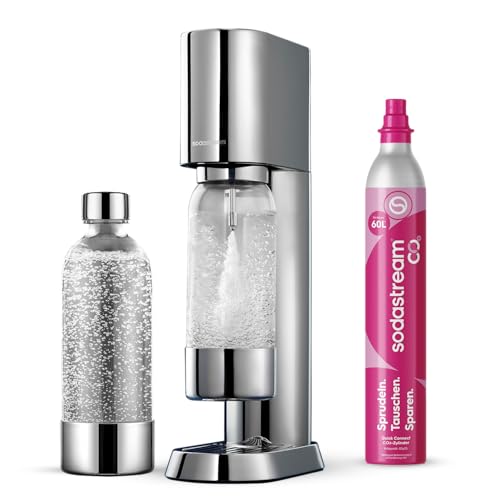 sodastream® enso™ Premium Wassersprudler aus Edelstahl, inkl. 1 L BPA-freie Kunststoffflasche (spülmaschinengeeignet) + Quick Conntect CO2-Zylinder, Farbe: silber