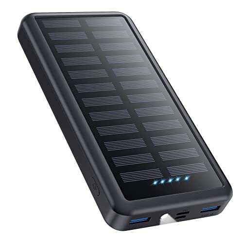 Power Bank USB C 26800mAh, Solar Powerbank PD 3.0A Schnellladung Externer Akku Wasserdichtes Solarladegeräte mit LED Taschenlampe Handy Akkupack für Camping Outdoor Kompatibel mit iPhone/Samsung etc