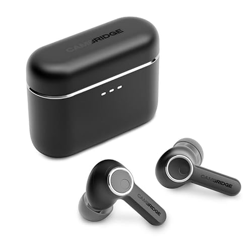Cambridge Audio Melomania A100 Earbuds – In-Ear True Wireless Kopfhörer mit adaptiver aktiver Geräuschunterdrückung, aptX Lossless Bluetooth, bis zu 39 Stunden Akkulaufzeit mit Ladeetui – Schwarz