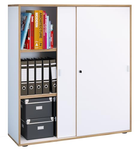 VCM Büroschrank mit 3 Fächern | moderner Aktenschrank mit Schiebetüren | Maße ca. H. 110 x B. 100 x T. 37 cm– Salia 3-Fach