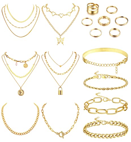 CASSIECA Gold Schmuck Sets für Frauen 14K Gold Schmuck Accessoires für Mädchen Vergoldete Halsketten Armbänder Ringe Sets Geburtstag Valentinstag Jahrestag Geschenke für Freundin Ehefrau