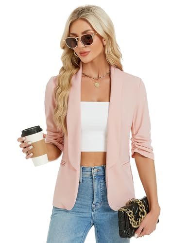 Yesfashion Blazer Damen Sportlich Elegant Blazerjacke Open Front Casual Blazer Jacket Aprikose M