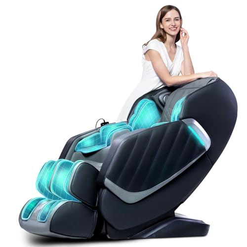 HealthRelife Massagesessel für den ganzen Körper Intelligenter Massagestuhl Zero Gravity 3D-Robotische Hände mit SL-Schiene Relaxsessel Bluetooth-Lautsprecher Schwarz