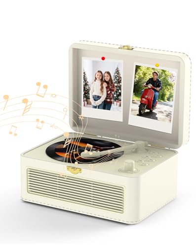 KOVCDVI Tragbar CD Player Bluetooth Retro Radio mit CD-Player PU-Leder Weiß