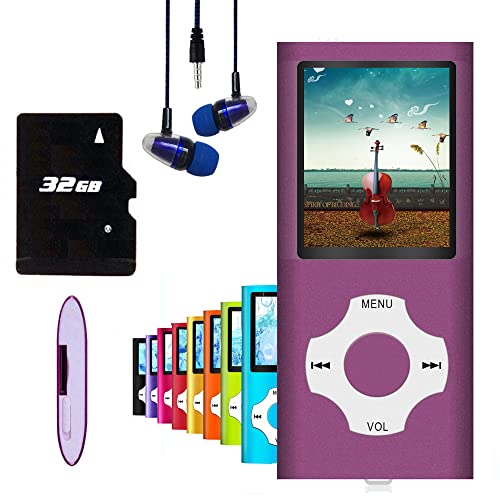 Hotechs MP3-Player/MP4-Player, MP3-Player mit 32 GB Speicherkarte, schlankes Design, digitales LCD-Display, 4,6 cm (1,8 Zoll) Display, FM-Radio (Lila)