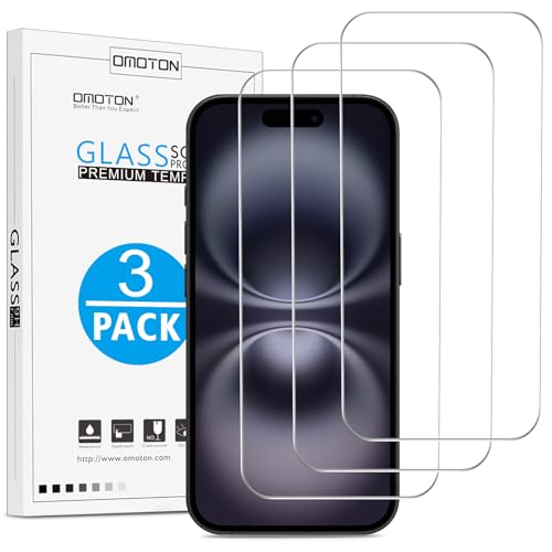 OMOTON Panzer Schutz Glas für iPhone 16/15/15 Pro, [Full Screen] TOP Bruchsicherheit Schutzfolie für iPhone 16/15/15 Pro, 9H Härte, Anti-Kratzen, Anti-Öl, Anti-Bläschen, 3 Stück
