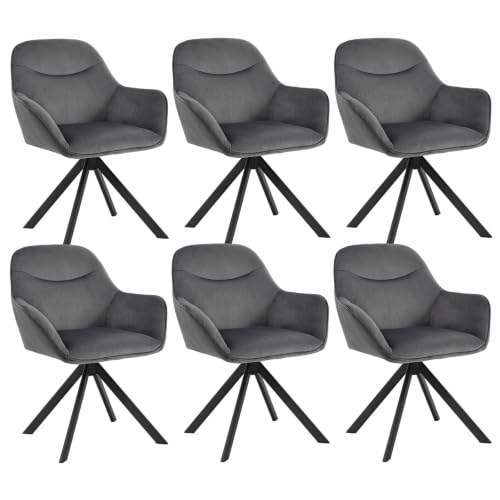 Goeurvant Esszimmerstühle Drehbar 6er Set mit Armlehne, 360° drehbar, Polsterstuhl Samt, Drehstuhl Esszimmer, Küchenstuhl mit Metallbeine für Esszimmer, Küche, Dunkelgrau