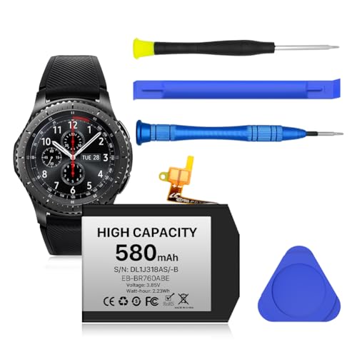 Akku für Samsung Gear S3 Frontier, Aufgerüsteter 580mAh Super hohe Kapazität Ersatzakku für Samsung Gear S3 Classic SM-R760 R765 R770 EB-BR760ABE GH43-04699A mit professionellen Reparaturwerkzeugen
