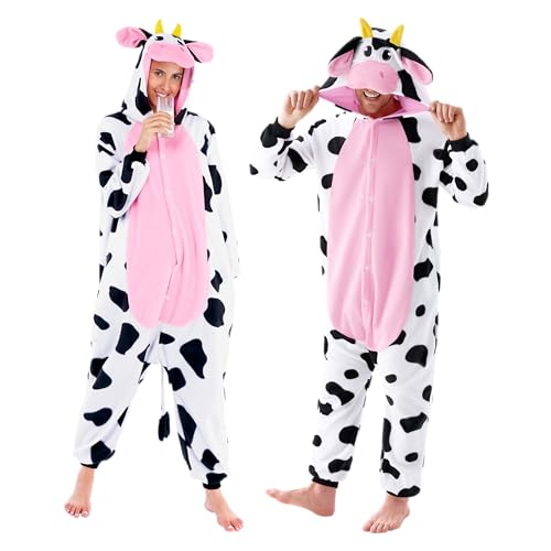 Spooktacular Creations Unisex Erwachsene Plüsch, Damen Herren Kuh Tier Kostüm Halloween Karneval Kostüm (X-Large, Multicolor)