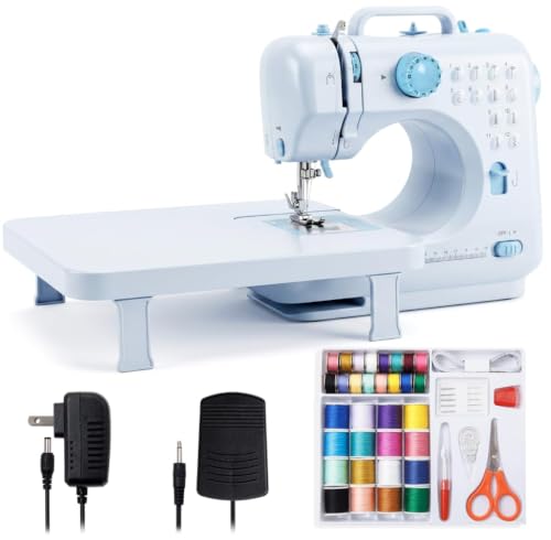Nähmaschine Anfänger Nähmaschine für Dicke Stoffe Mit Zubehör und Nähtisch Overlock Mini Kleine Elektrisch Nähmaschine Erwachsene und Kider 12 Eingebaute Stiche mit Spulen mit 42 Stück Näh