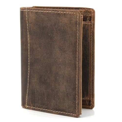 ekavale Leder Geldbörse Herren mit RFID-Schutz - Praktisches Hochformat Portemonnaie - Geldbeutel für Männer aus echtem Büffelleder - Brieftasche Wallet (Tan)