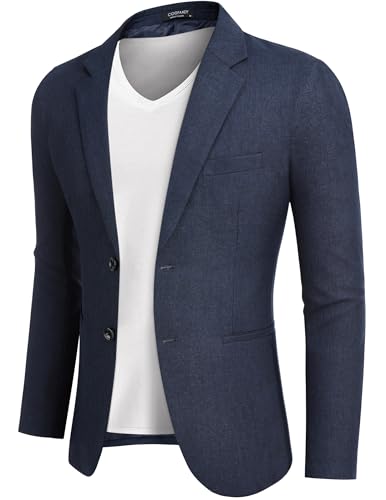 COOFANDY Anzugjacken Sakko Herren Casual Business Blazer Regular Fit 2 Knöpfe Freizeit Anzug Einfarbig Dunkelblau L