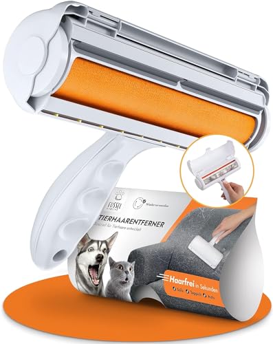 FusselMonster Tierhaarentferner Fusselrolle mit Sammelkammer – Wiederverwendbarer manueller Hunde- & Katzenhaarentferner für Sofa, Teppich & Autositze (weiß)