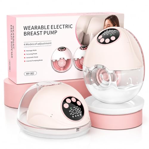 Milchpumpe Elektrisch Tragbare,SeyYega Elektrische Milchpumpe Handsfree 4 Modi 12 Stufen mit 17/19/21 mm komfortabler Flansch, Privat, mit Ersatzzubehör im Lieferumfang Rosa (2 Packs)