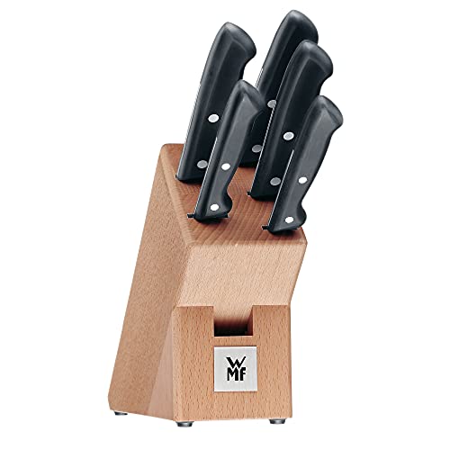WMF Classic Line Messerblock mit Messerset 6-teilig, bestückt, 5 Messer, Birkenholz-Block, Spezialklingenstahl, natur, schwarz, silber