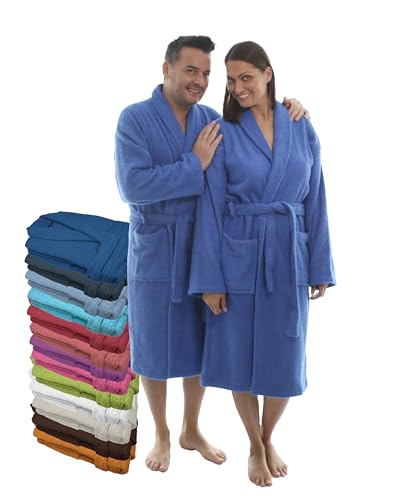 LEBENGOOD Bademantel für Damen, Herren, Unisex, Frottee 100% Baumwolle 400 gr, Flauschig, Kuschelig, Bunt, Leicht, Lang Kurz, Dusche, Größen S, M, L, XL, XXL, Weicher Morgenmantel (XL, Azulon)