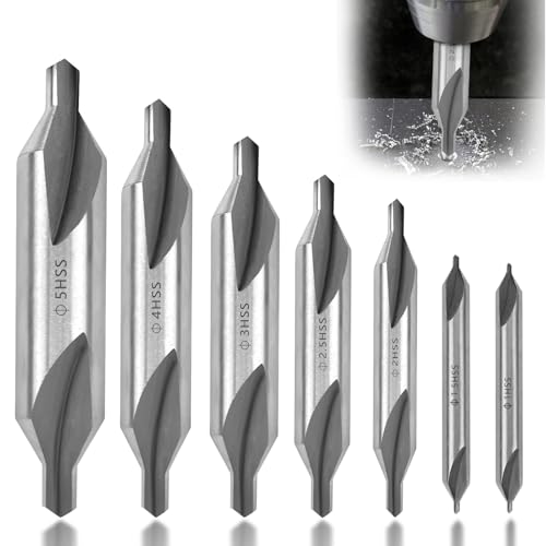 Zentrierbohrer Bohrer Set Metall Holz Drehbank Zubehör Zentrierkörner 7 Stück HSS Zentrierbohrer 60 Grad Bohrerset Senker Center Drill Bit für Drehmaschine Metallbearbeitung (1/1.5/2/2.5/3/4/5mm)
