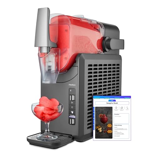 MEDION Slush Maschine (2,6 Liter Slush-Eis Kapazität, 1,9 Liter Fassungsvermögen, Slush Ice Maker für Getränke, 5 Getränkemodi, 30-60 Minuten Zubereitungszeit, Kompressor, Slush Eis Maschine, MD12090)