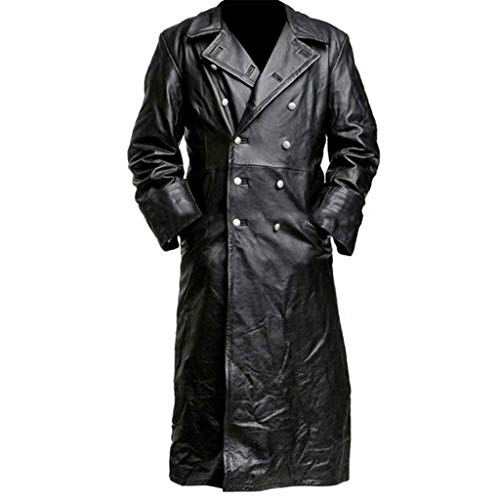 Generisch Herren Vintage Classic Bundeswehr Offizier WW2 Lange Leder Trenchcoat Jacke Kollektion Leder Militär Offizier Uniform
