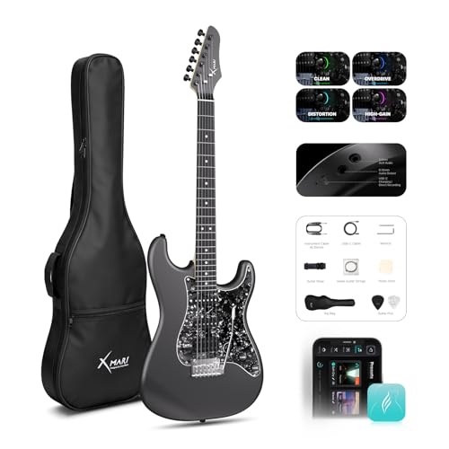 Enya X MARI Smarte E-Gitarre mit integrierten DSP-Effekten, 4 Voreinstellungen, USB-C-OTG-Aufnahme, Kopfhörerausgang, Alnico-Tonabnehmer mit Spulen-Split, Kohlefaser-Körper, Gigbag, Gurt, Kabel