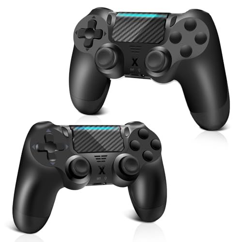 Glitfix Wireless Controller für PS-4, Game Controller kompatibel mit PS-4/Pro/Slim/PC Gamepad mit Turbo/Zurück Taste/Dual Vibration/6-Achsen Gyro Sensor/Touchpanel (2Pcs,Schwarz+Schwarz)