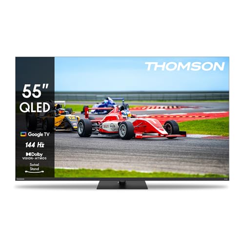 Thomson 55 Zoll (139cm) QLED Zentral Füsse Google Smart TV, Wi-Fi, Dolby Audio, Bluetooth 5.1, Triple-Tuner (Kabel,Satellit,Antenne), HDMI, C Plus, A Plus Panel - 55QG4S14