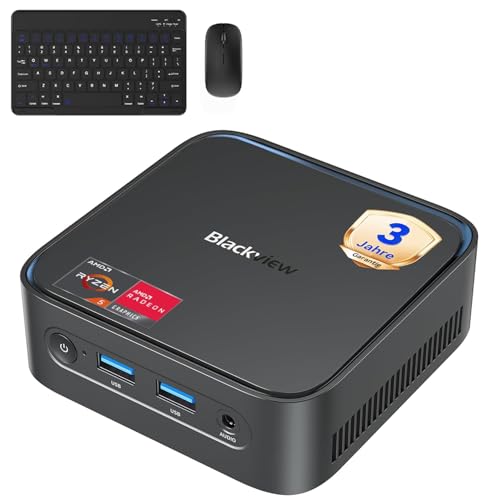 Blackview Mini PC MP50 mit Tastatur und Maus, AMD Ryzen 5, Radeon Vega 8 Grafik, 16GB RAM+512GB SSD Win 11 Pro, 4K UHD, Ultra-leiser Kompakter Desktop PC für Office/KI-Workflows, 3 Jahre Garantie