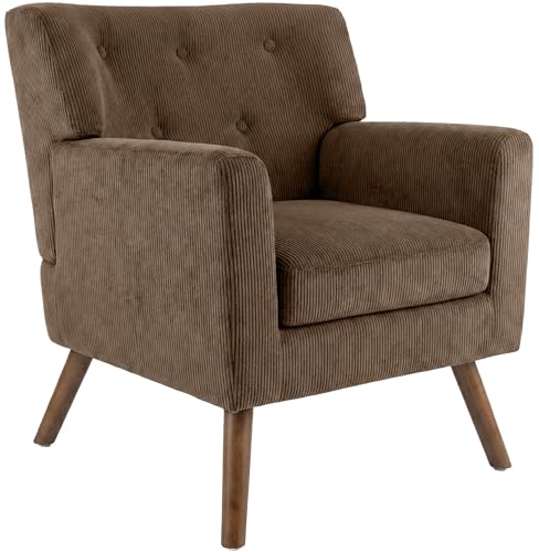 CLP Sessel gepolstert mit Cordbezug Kioni, Polstersessel mit Armlehnen, Ohrensessel bis 150 kg, Relaxsessel und Fernsehsessel für Wohnzimmer, Farbe:Dunkelbraun