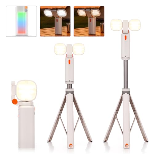 Tomshine LED Campinglampe mit Stativ, 2000LM Dimmbar Akku Laterne, 360° Drehbar Flutlicht Arbeitsleuchte, RGB Ambiente Videolicht mit Handyhalterung Gewinde, 10000mAh Powerbank IP54