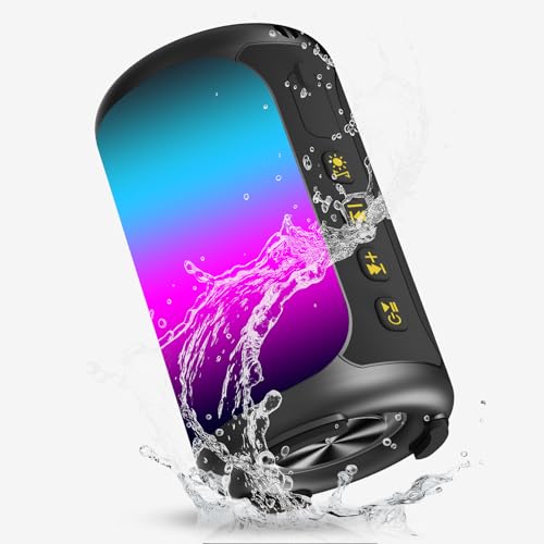 Bluetooth Lautsprecher mit Licht, Bluetooth 5.4 Tragbarer Box, 61 mm Zweibandlautsprecher und Großflächiger Nebellicht Effekt, 28 Std Akku, TWS Kopplung, AUX, IPX7, Geeignet Outdoor, Party, Reisen