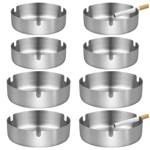 8 Stück Edelstahl Aschenbecher,Aschenbecher Rund Edelstahl Durchmesser 8/10cm Tischaschenbecher aus Metall,Tragbar Metall Set für Drinnen und Draußen,zu Hause und im Büro
