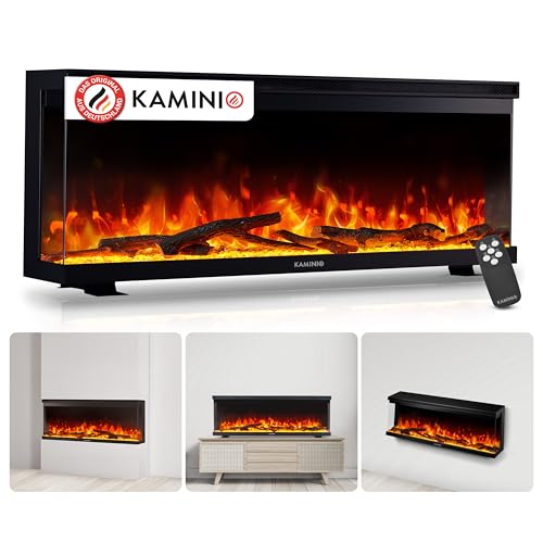 KAMINIO Elektrokamin LEA - Elektrischer 3-in-1 Kamin mit Panoramaview, Heizung, 3D-Flammeneffekt, 12 Flammenfarben, Fernbedienung (42 Zoll)