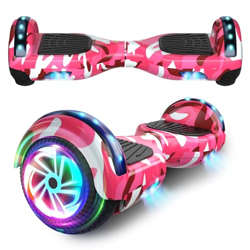 Hoverboard, 6,5-Zoll-Elektroroller mit zwei Rädern und Selbstausgleichsfunktion, Bluetooth-Lautsprecher, hochwertige Hoverboards mit LED-Beleuchtung,Camouflage Pink