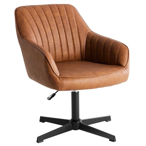 Sweetcrispy Esszimmerstühle, Küchenstuhl Drehbar & Höhenverstellbar - Leder Sessel Esstisch mit Armlehne, 360° Drehstuhl Esszimmer in Braun, 1 Stück