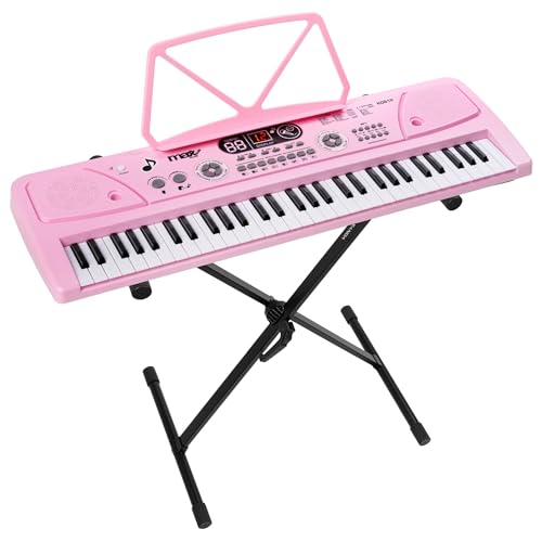 MAX KD61P Keyboard Kinder mit Mikrofon, Ständer, Akku 8 St | 61 Tasten Klavier Kinder ab 6 Jahre | Notenhalter & USB, Aufnahmefunktion, Sounds, Rhytmen | Mini Klavier Kinder Keyboard Piano Schwarz