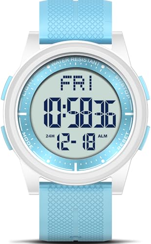 WIFORT Digital Herren Damen Uhren 5 ATM Wasserdicht Sport Armbanduhr mit Wecker Stoppuhr Countdown Duale Zeitzone, Ultradünn Weitwinkel Anzeige Digitaluhr für Jungen Mädchen