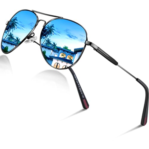 DADA-PRO Sonnenbrille Herren Polarisiert Pilotenbrille Damen Metallrahmen Retro Fliegerbrille UV400 Schutz Polarized Sunglasses Men Women (Blaue Gläser Verspiegelt)