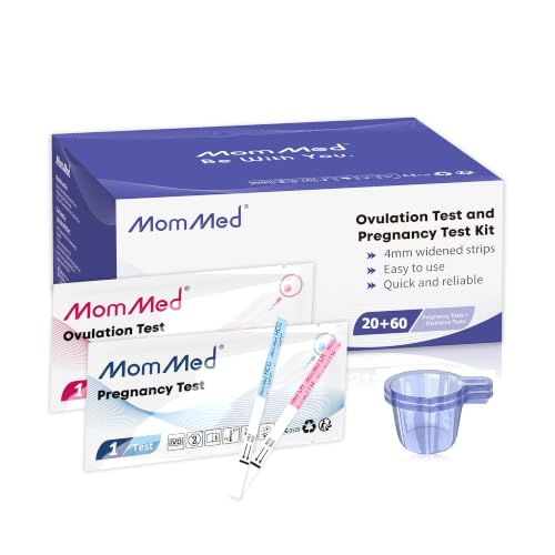 MOMMED Ovulationstest und Schwangerschaftstest, Umfasst 20 Frühschwangerschaftstest, 60 Ovulationstest, 80 Urinbecher, Zeiterfassungstabelle, schnelle und genaue Ergebnisse