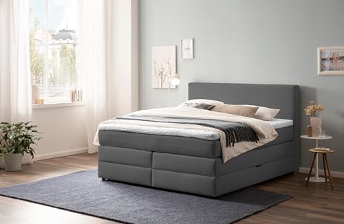 Belanoti Loft Boxspringbett 180x200 mit Bettkasten 7-Zonen Taschenfederkern Matratze inklusive Visco Topper Bett 180x200 in der Farbe Anthrazit H2 und H3 Polsterbett mit Stauraum