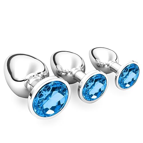 halercay 3-teiliges Anal-Plug-Set S/M/L aus Metall mit Kristalldiamant (Blau)
